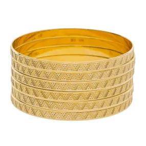 22K Yellow Gold Bangles Set of 6 W/ Laser Etched Zig-Zag Pattern