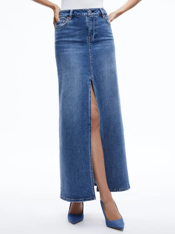 Alice   Olivia - Rye Denim Maxi Skirt - Brooklyn Blue