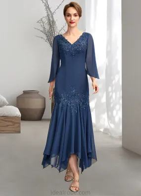 Beatrice Trumpet/Mermaid V-neck Ankle-Length Chiffon Mother of the Bride Dress With Appliques Lace Sequins STK126P0015009