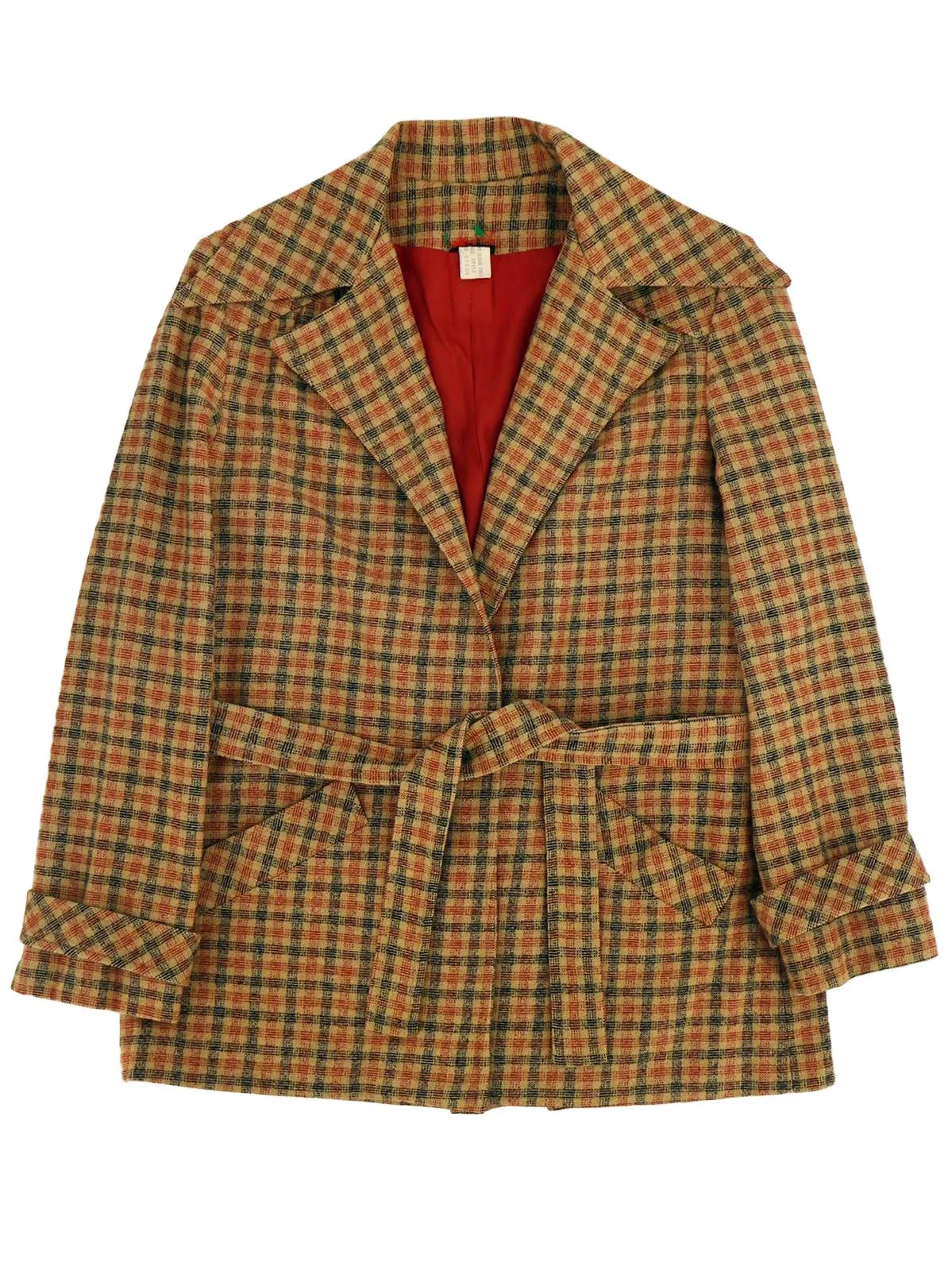 Beige Check 1940s Look Belted Jacket