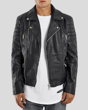 Black Biker Quilted Leather Jacket