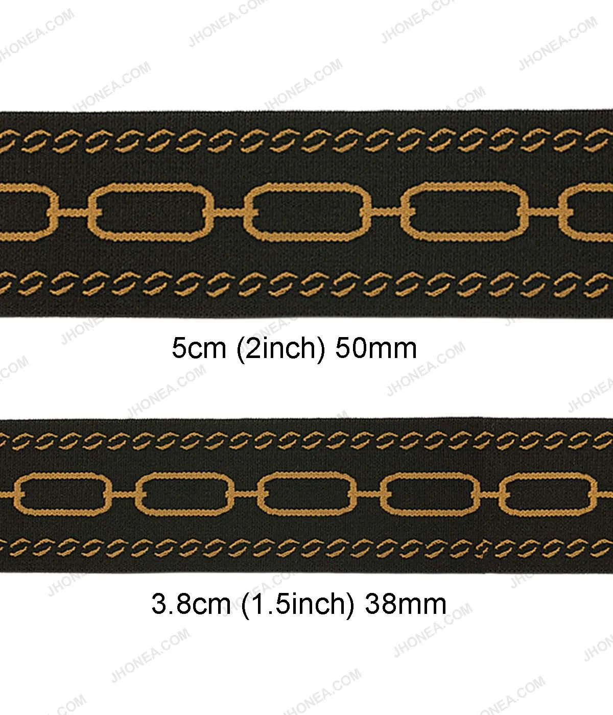 Black with Brown Classic Chain Design Soft Woven Rivil-Civil Elastic