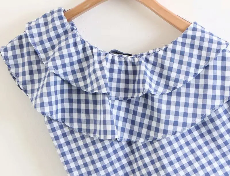 Blue & White Gingham Ruffle Top