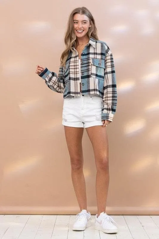 BLUE B Plaid Crop Shirt Jacket