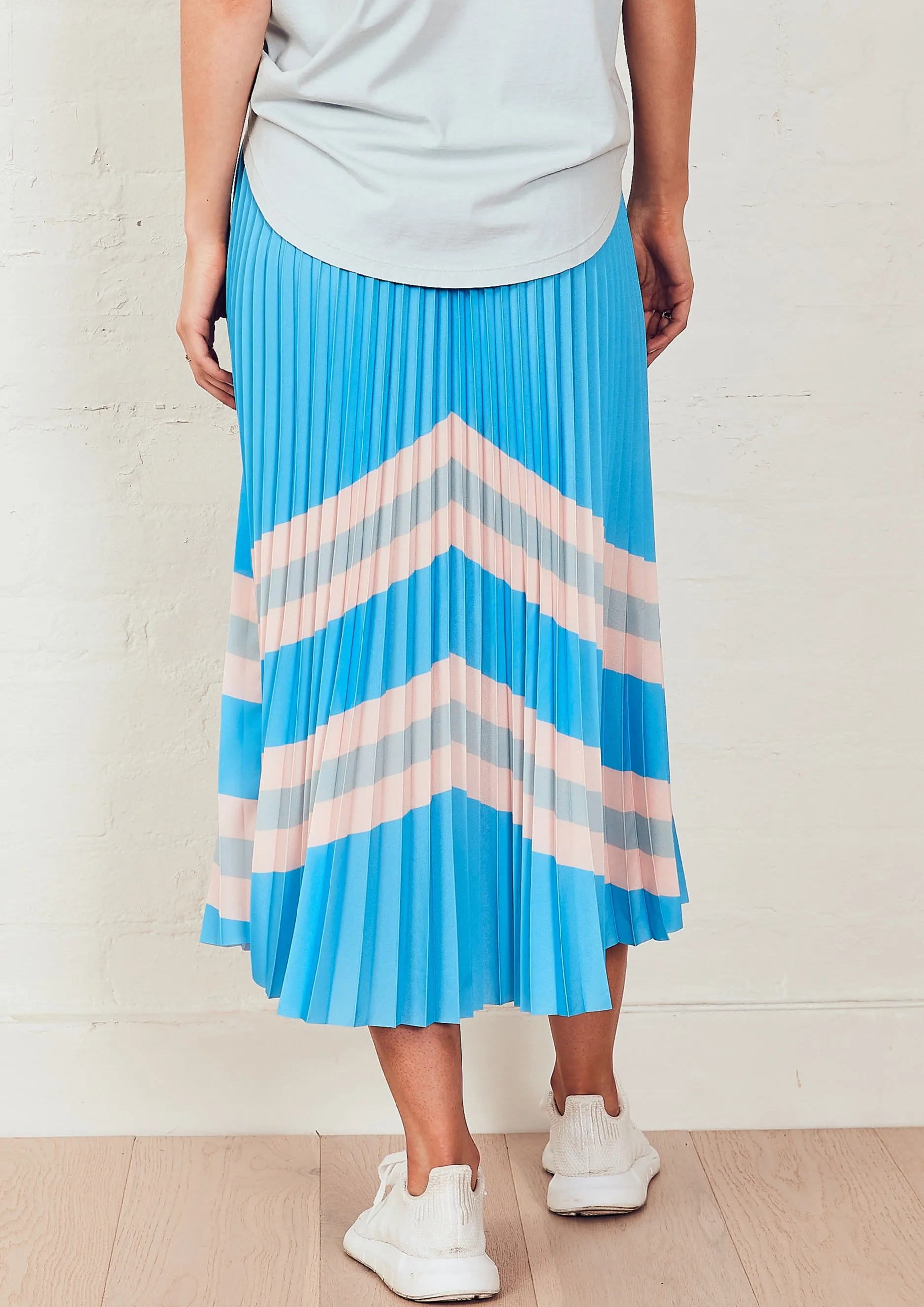 Blue Horizon Sunray Midi Pleated Skirt