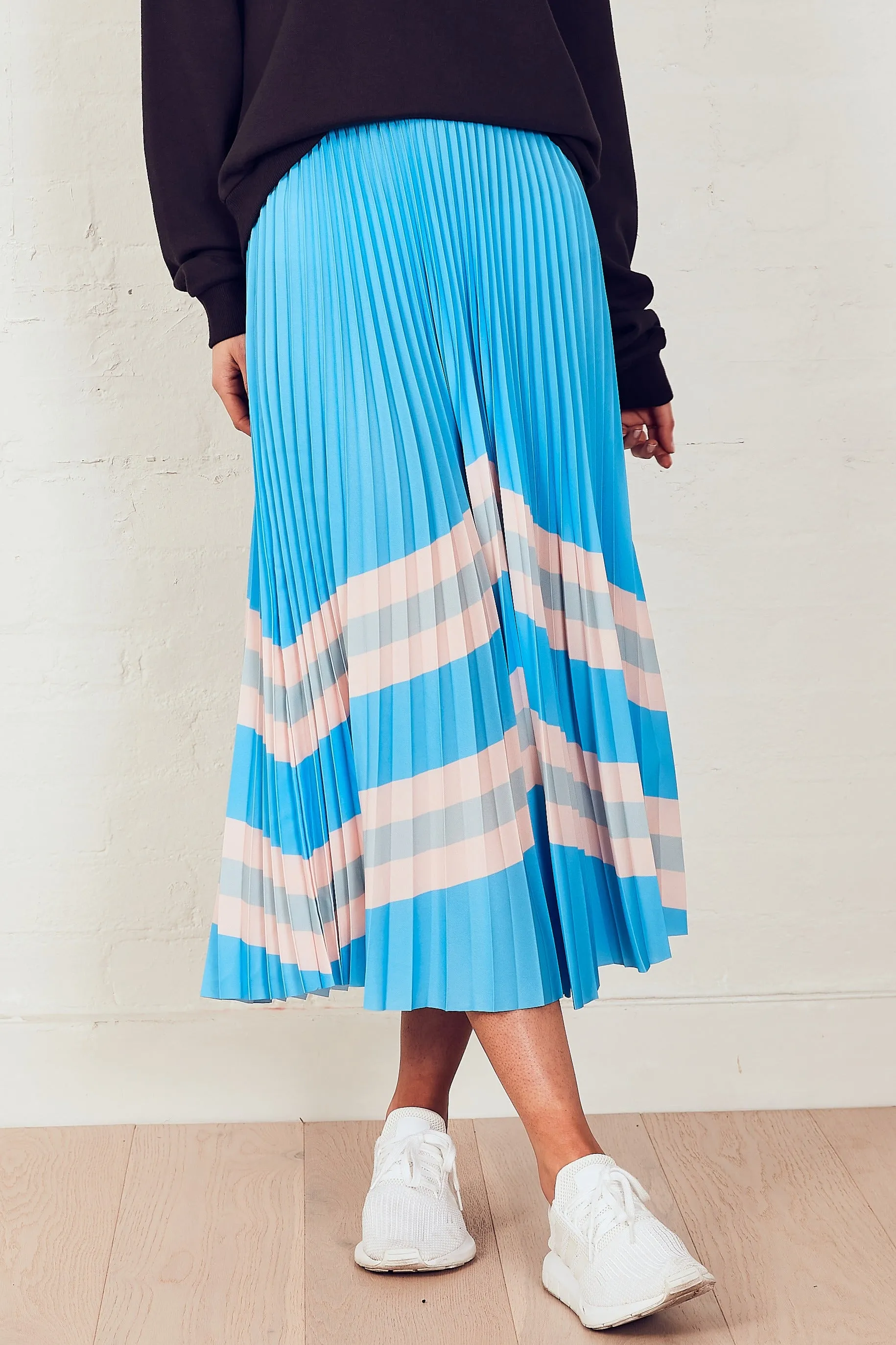 Blue Horizon Sunray Midi Pleated Skirt