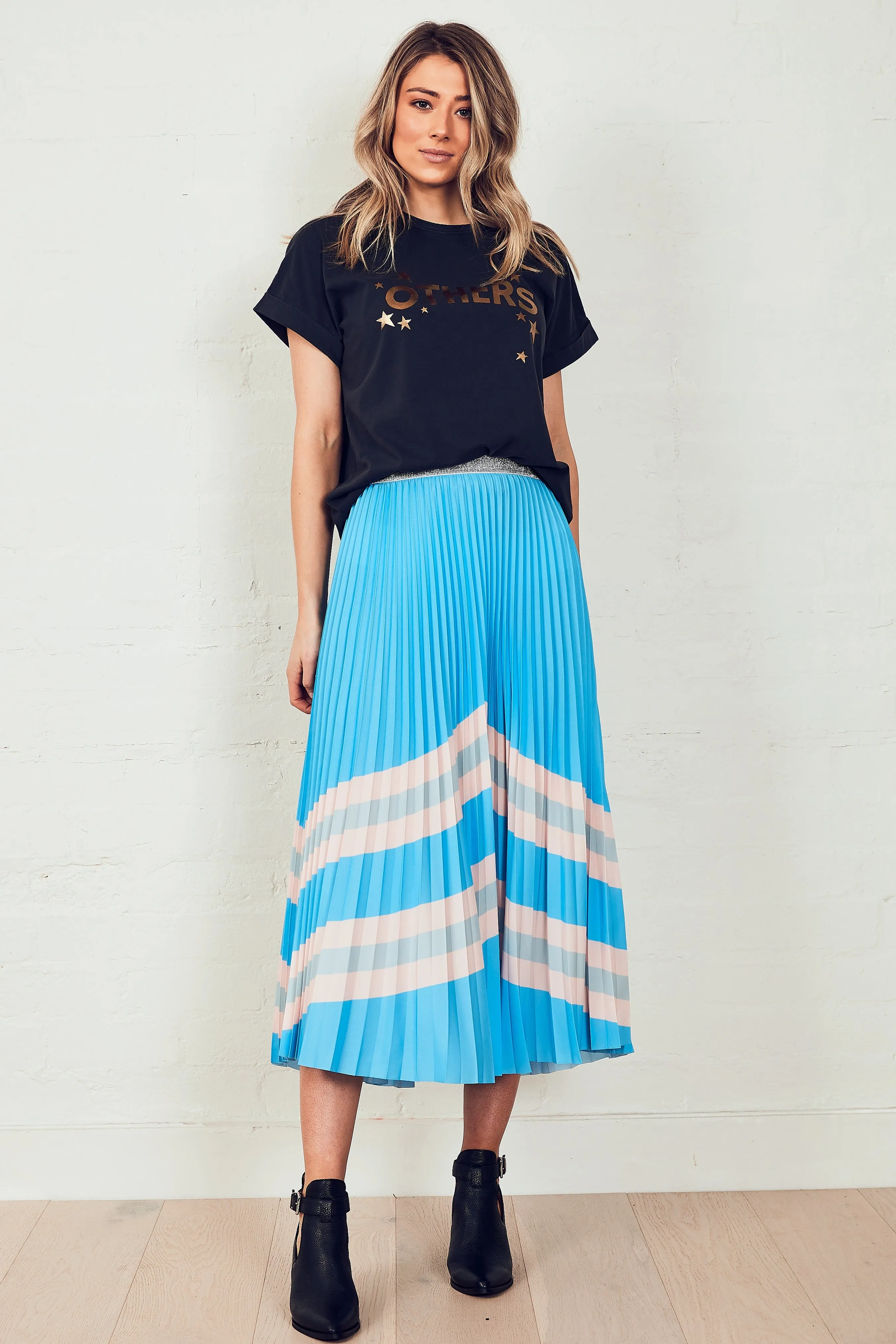 Blue Horizon Sunray Midi Pleated Skirt