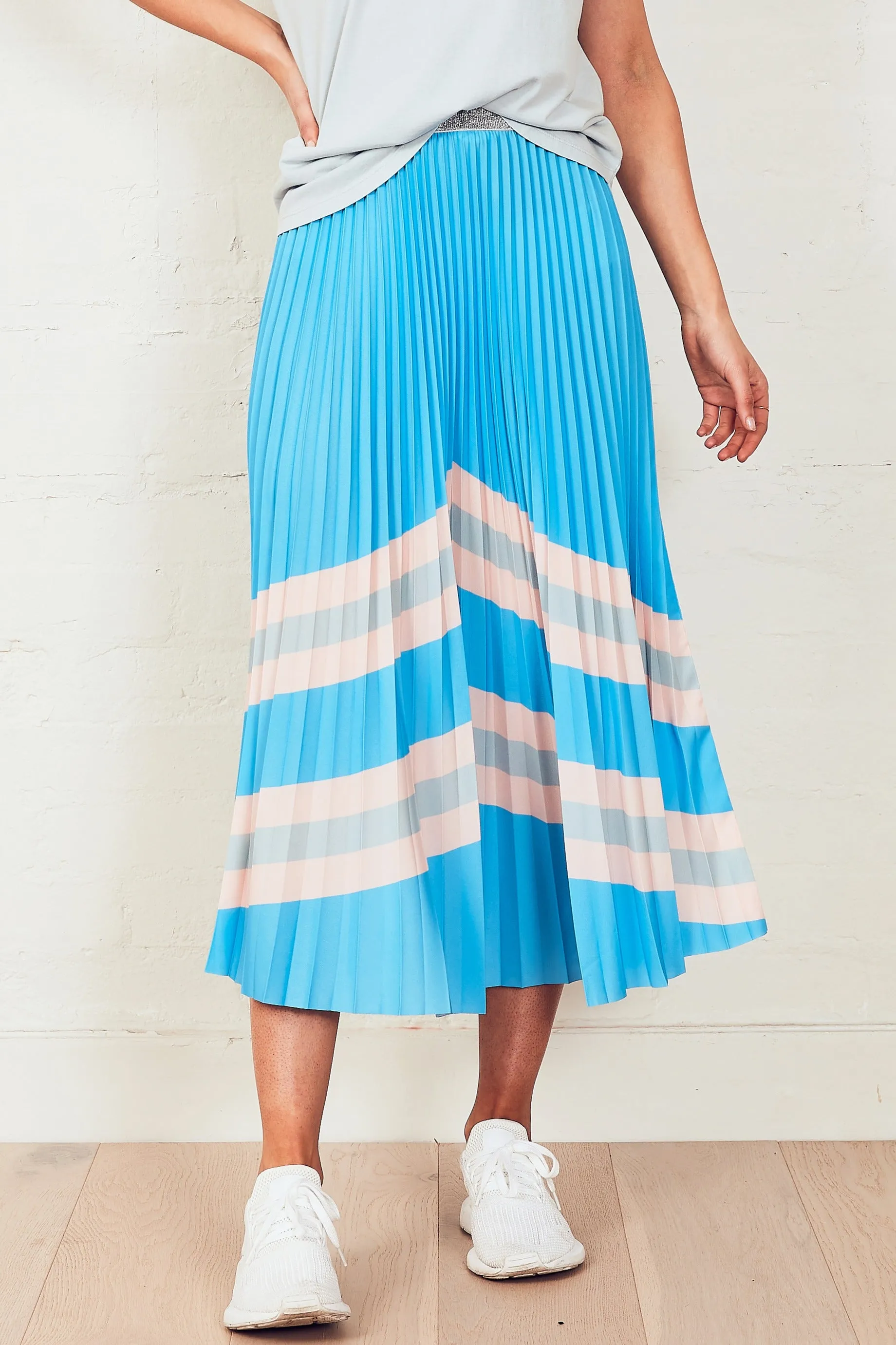 Blue Horizon Sunray Midi Pleated Skirt