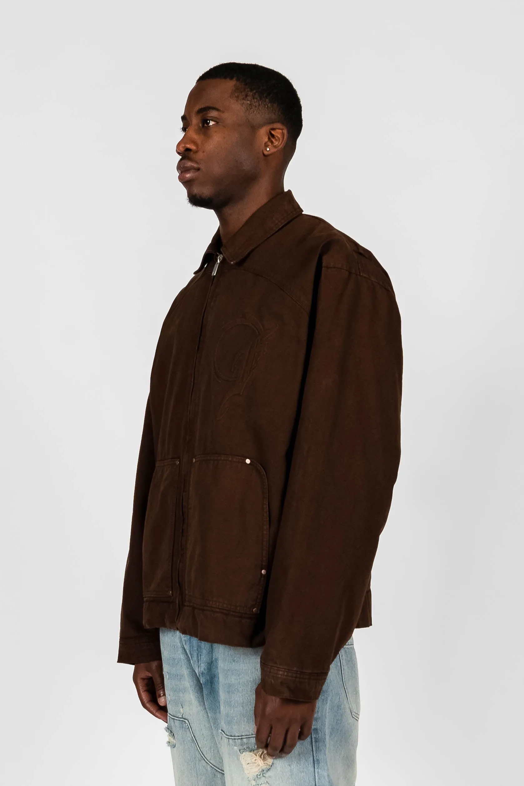 BROWN PUNCHED F CANVAS JACKET