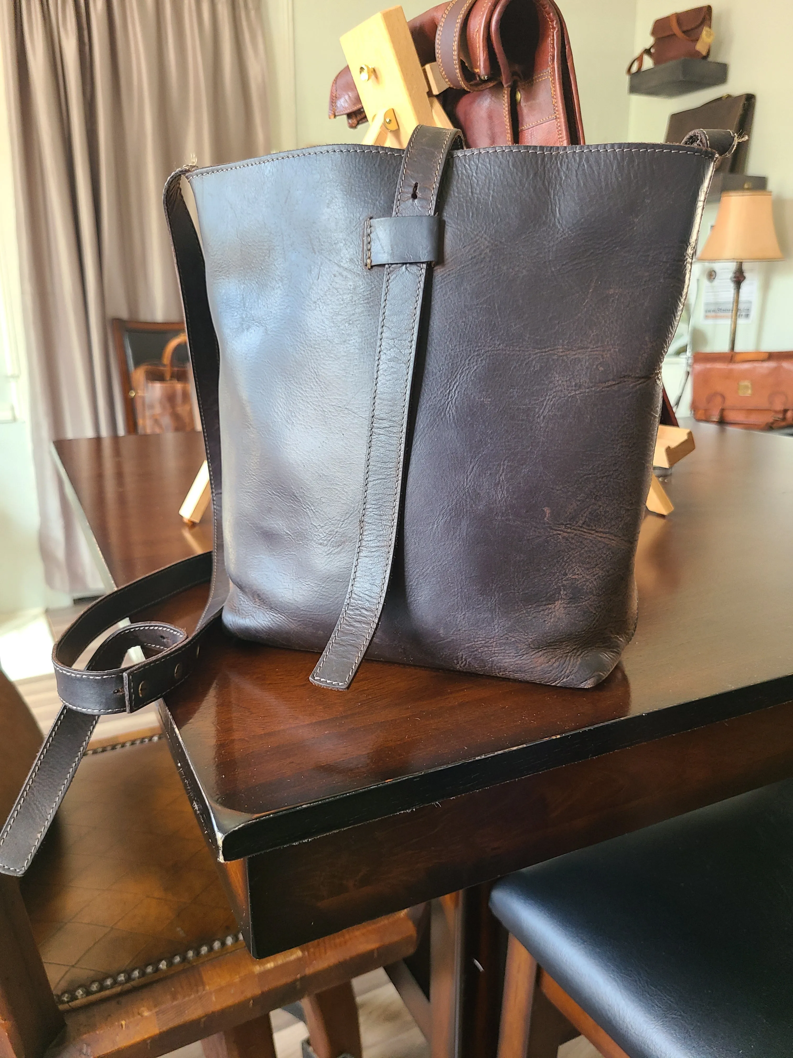 Buffalo Leather Designer Crossbody Bucket Bag