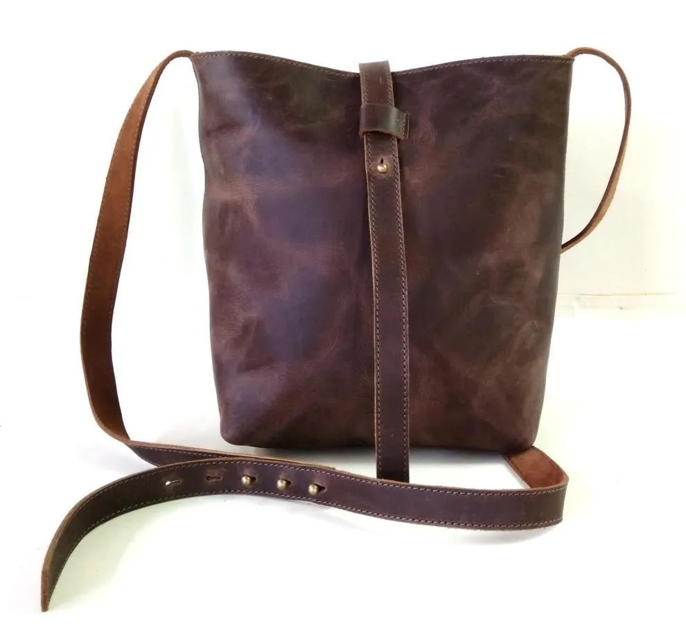 Buffalo Leather Designer Crossbody Bucket Bag