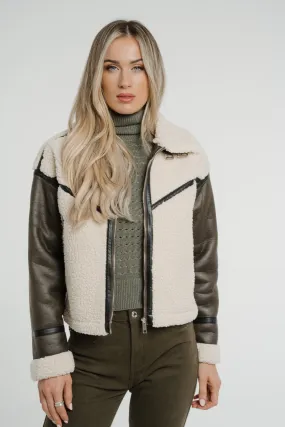 Caitlyn Shearling Faux Leather Jacket In Khaki