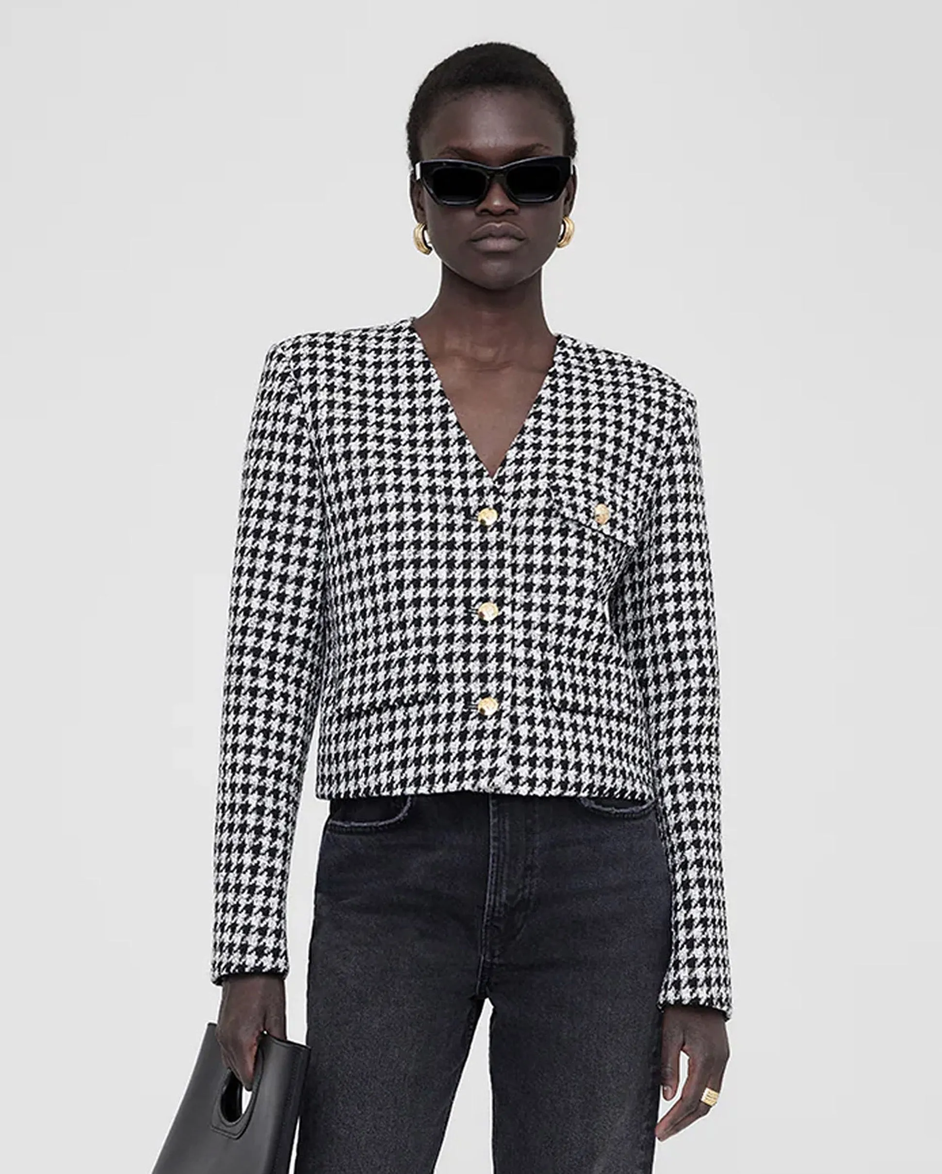 CARA JACKET / CREAM AND BLACK HOUNDSTOOTH