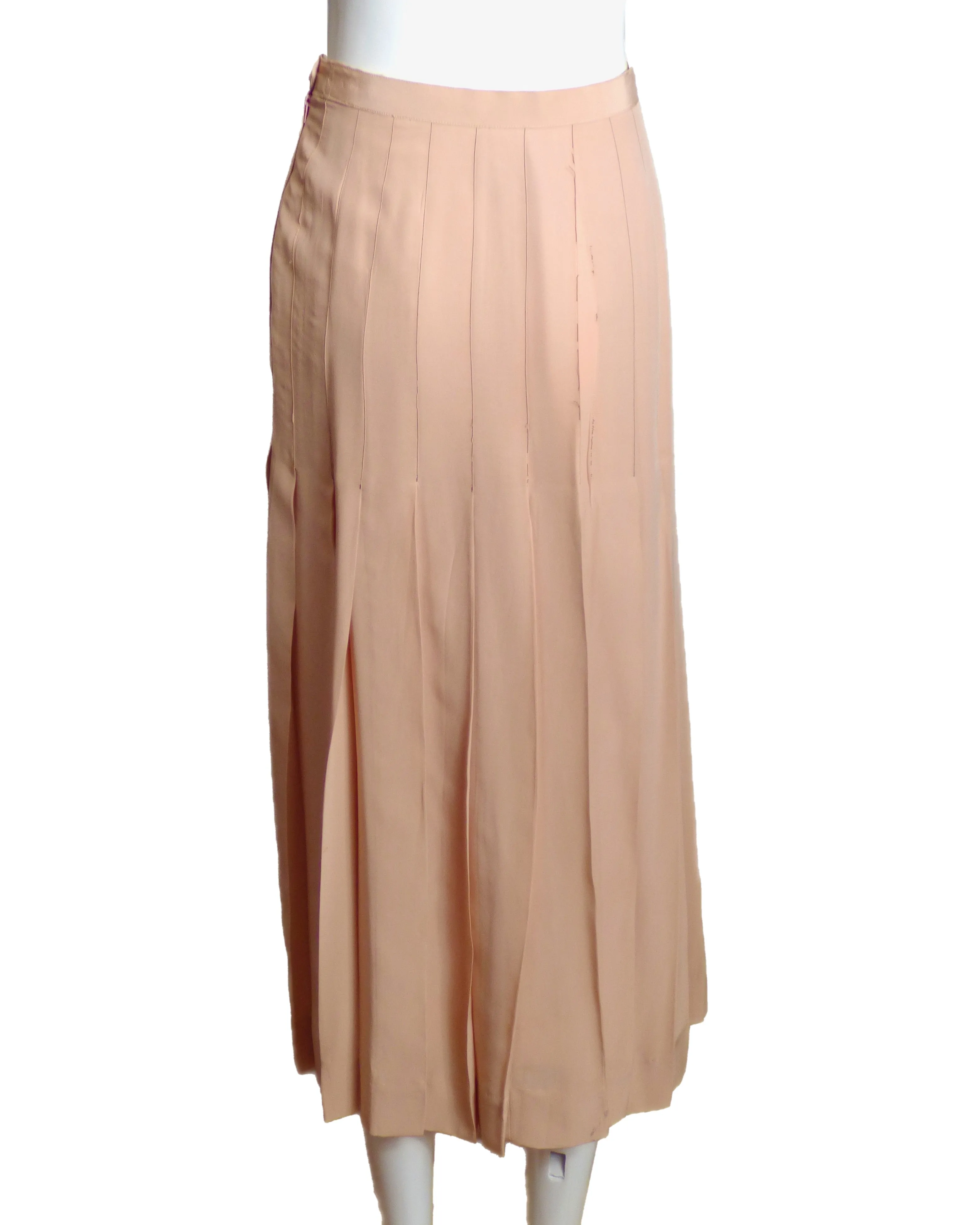 CHANEL-1970s Pink Pleated Silk AS IS Skirt, Size-8