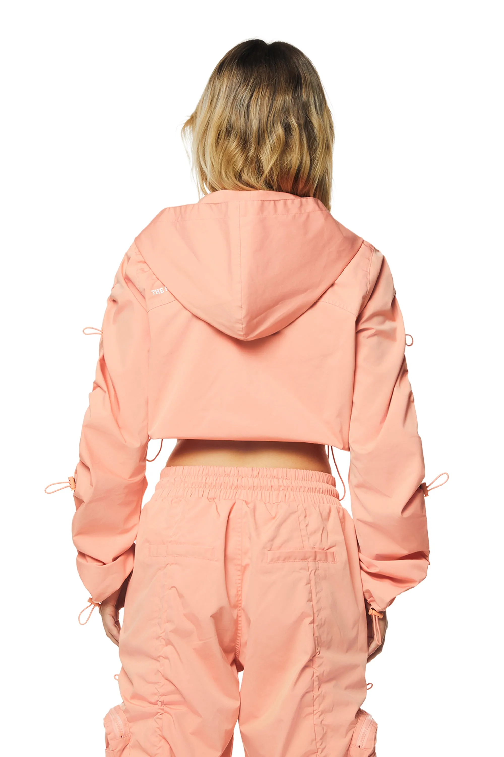 Cropped Full Zip Hoodie Jacket - Sand Coral