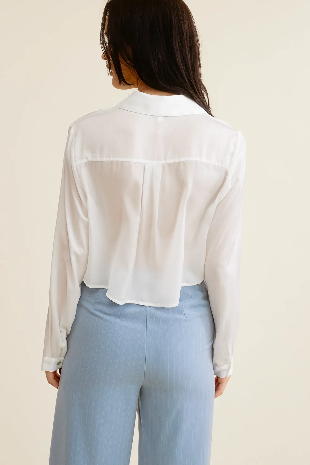 Cropped Silk Button Down Top