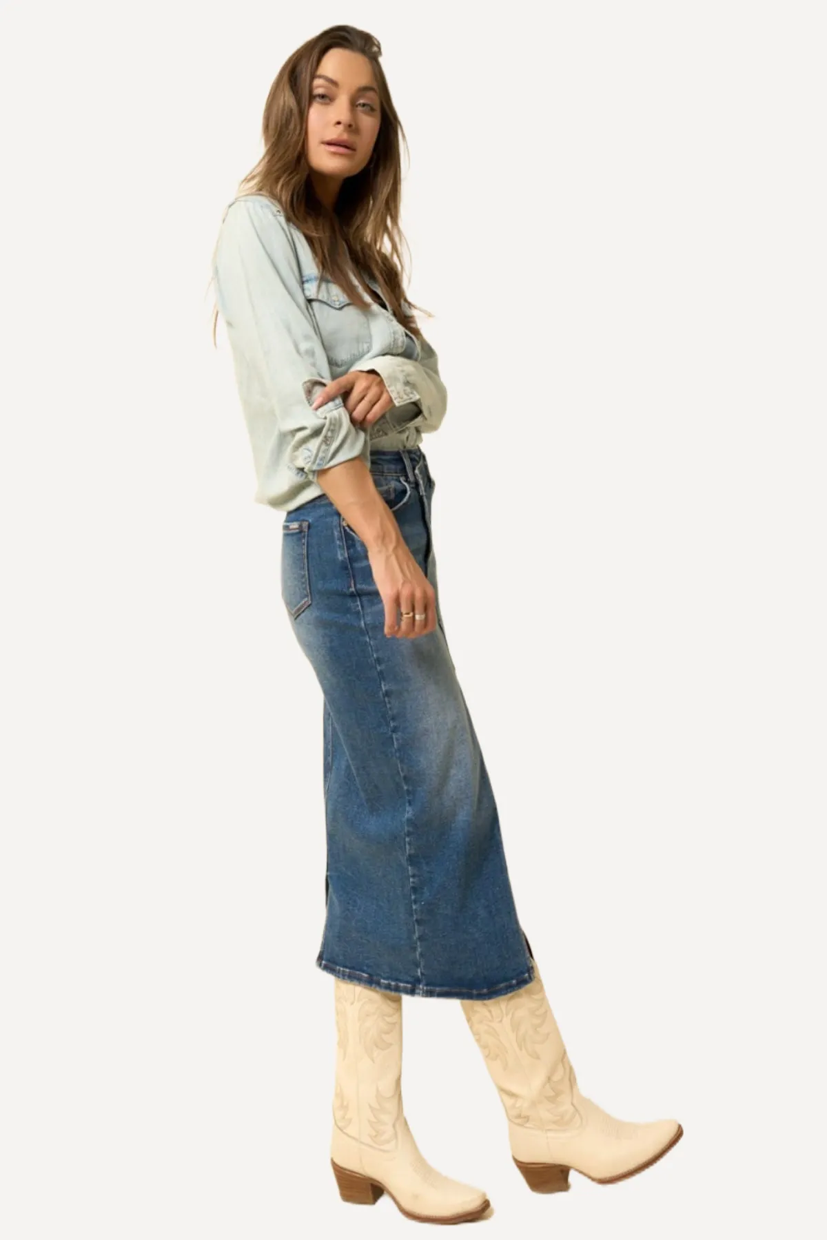 Crossover Midi Denim Skirt