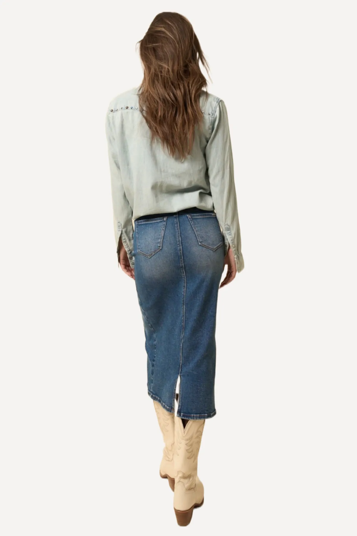 Crossover Midi Denim Skirt