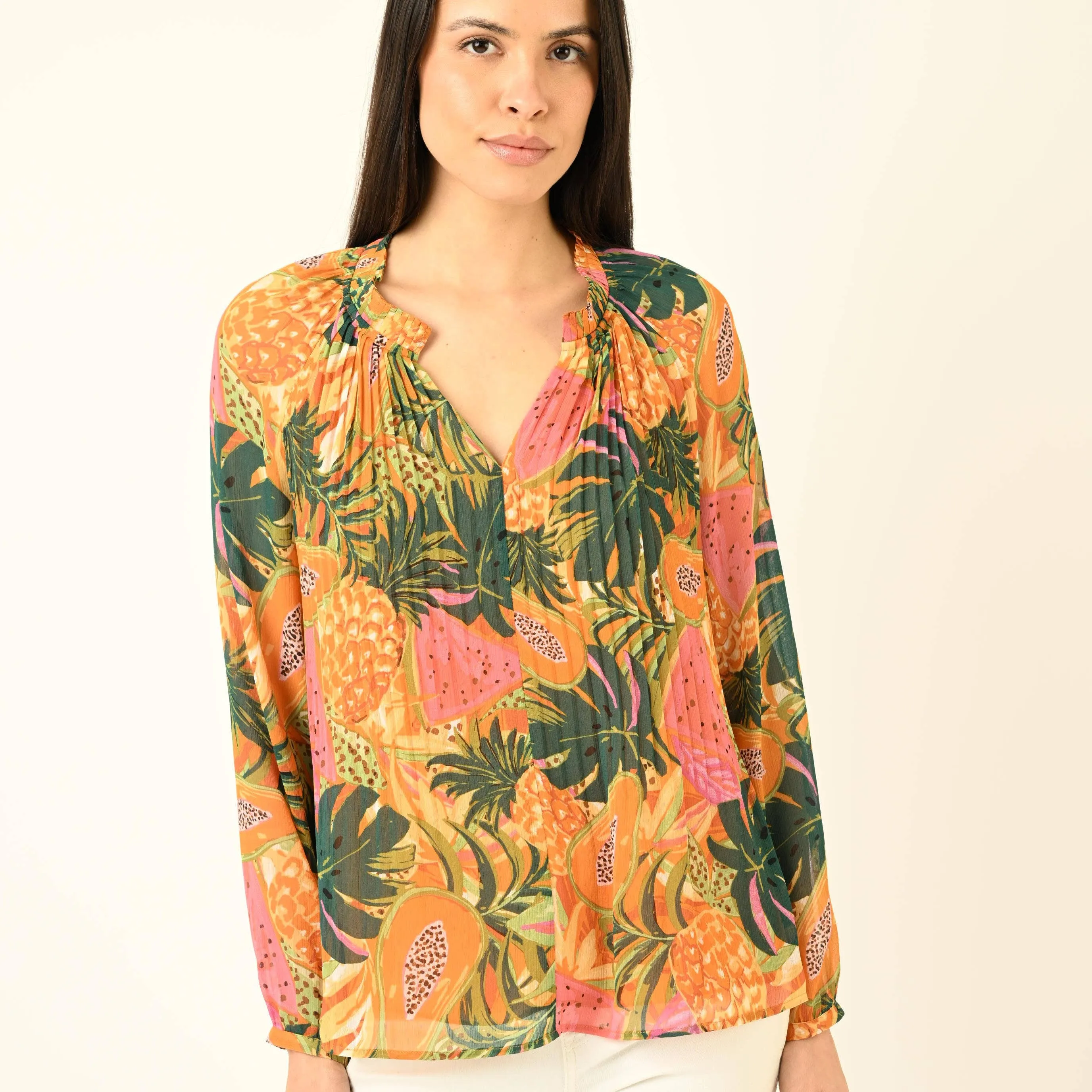 Daniel Rainn - Elle Pleated Papaya Print Top