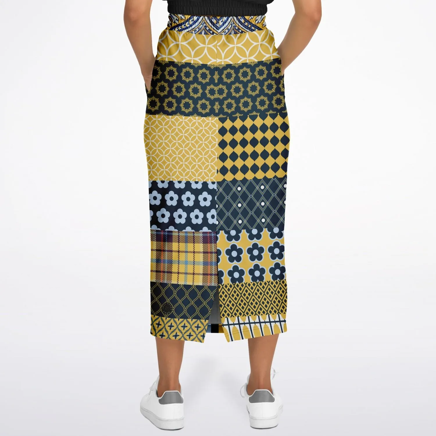 Dauphin Patchwork Stripe Eco-Poly Long Pocket Skirt