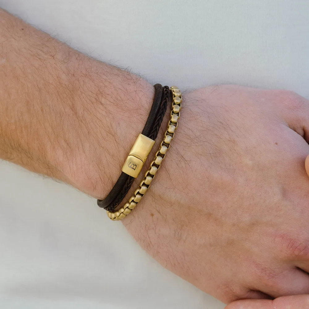 Denby Leather Bracelet 18K Gold/Brown