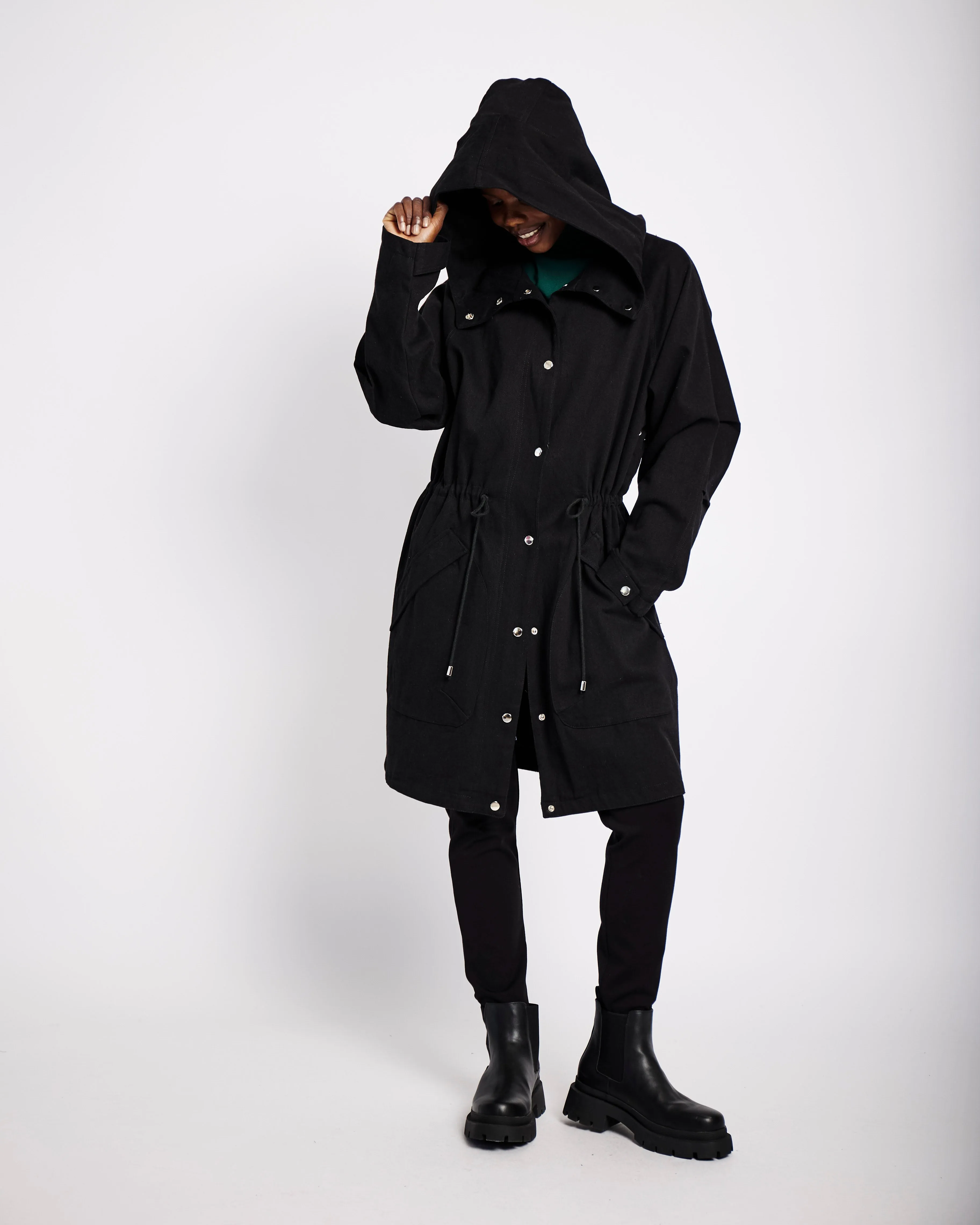 Denim Parka in Black Denim