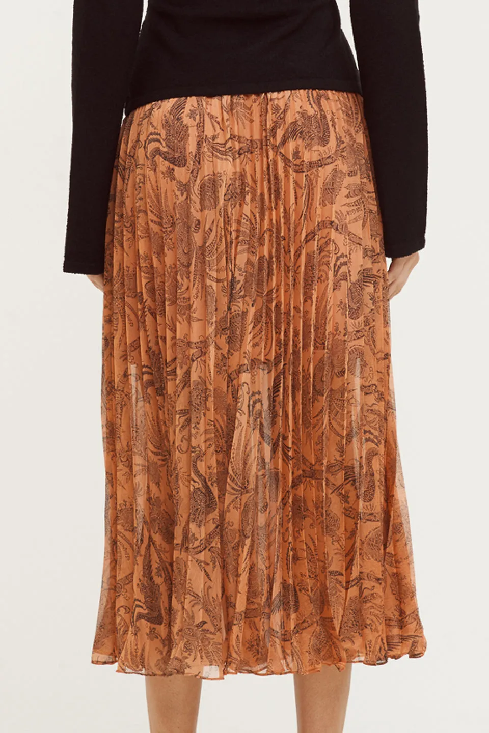 Desert Lily Print Dusky Rose Pleated Midi Skirt