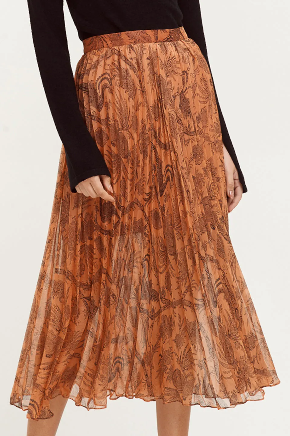 Desert Lily Print Dusky Rose Pleated Midi Skirt