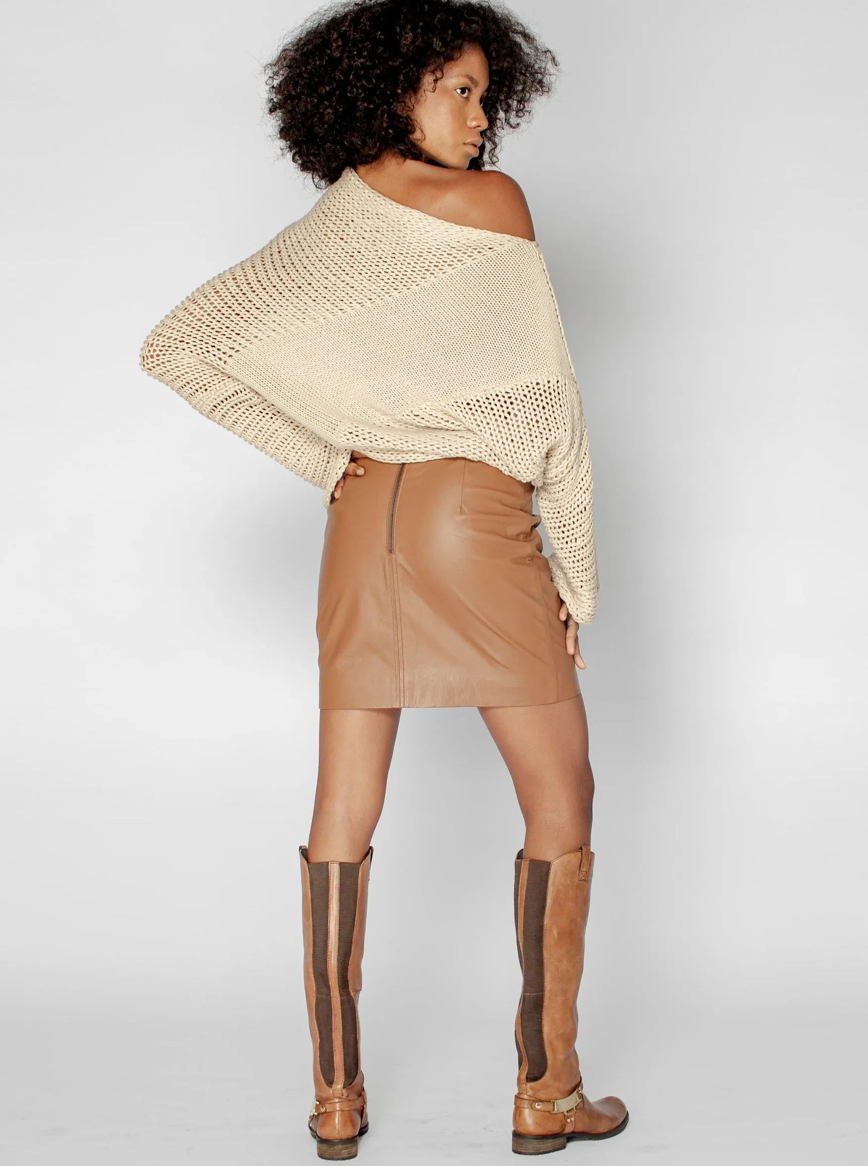 DYLAN LEATHER MINI SKIRT - CARAMEL