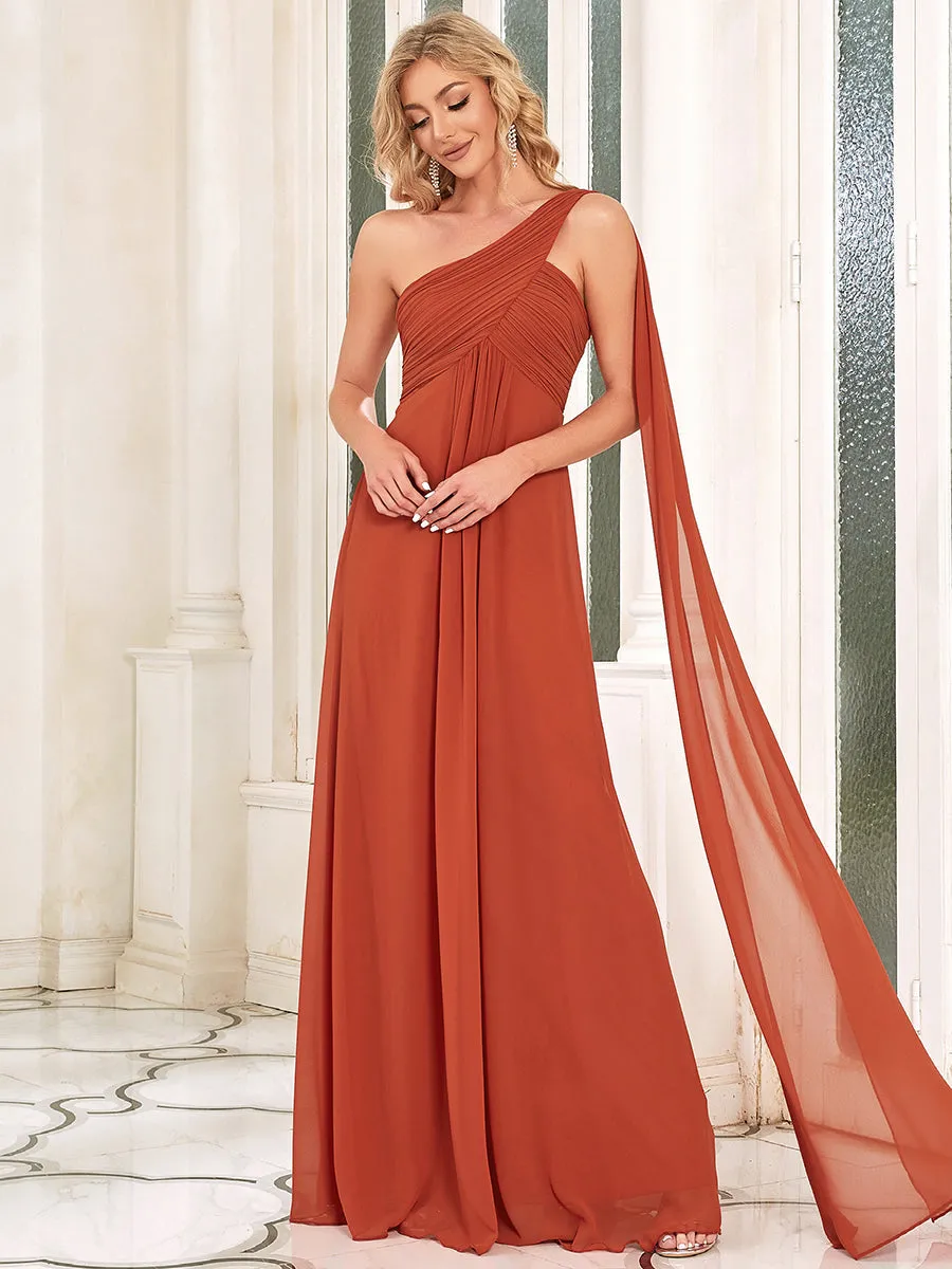 Elegant Pleated A-Line Floor Length One Shoulder Sleeveless Bridesmaids Dress