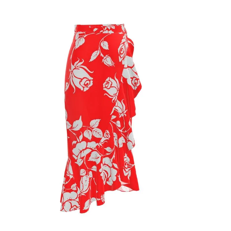 Gainsboro Roses & Scarlet Flounce Skirt