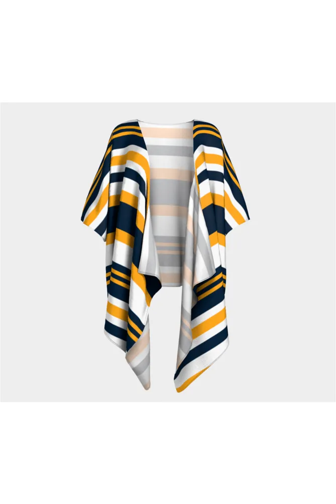 Gold Blue & White Striped Draped Kimono