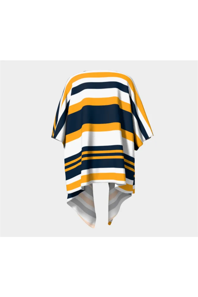 Gold Blue & White Striped Draped Kimono