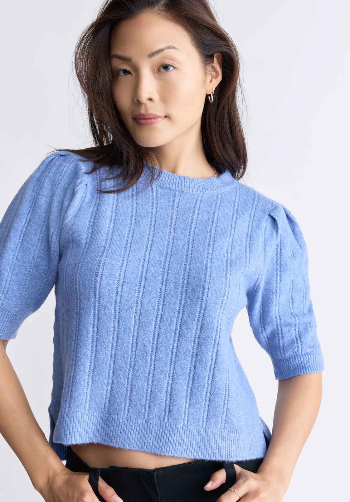 Jaxie Women's Elbow-Length Puff-Sleeve Knit Sweater, Heather Blue - SW0076F