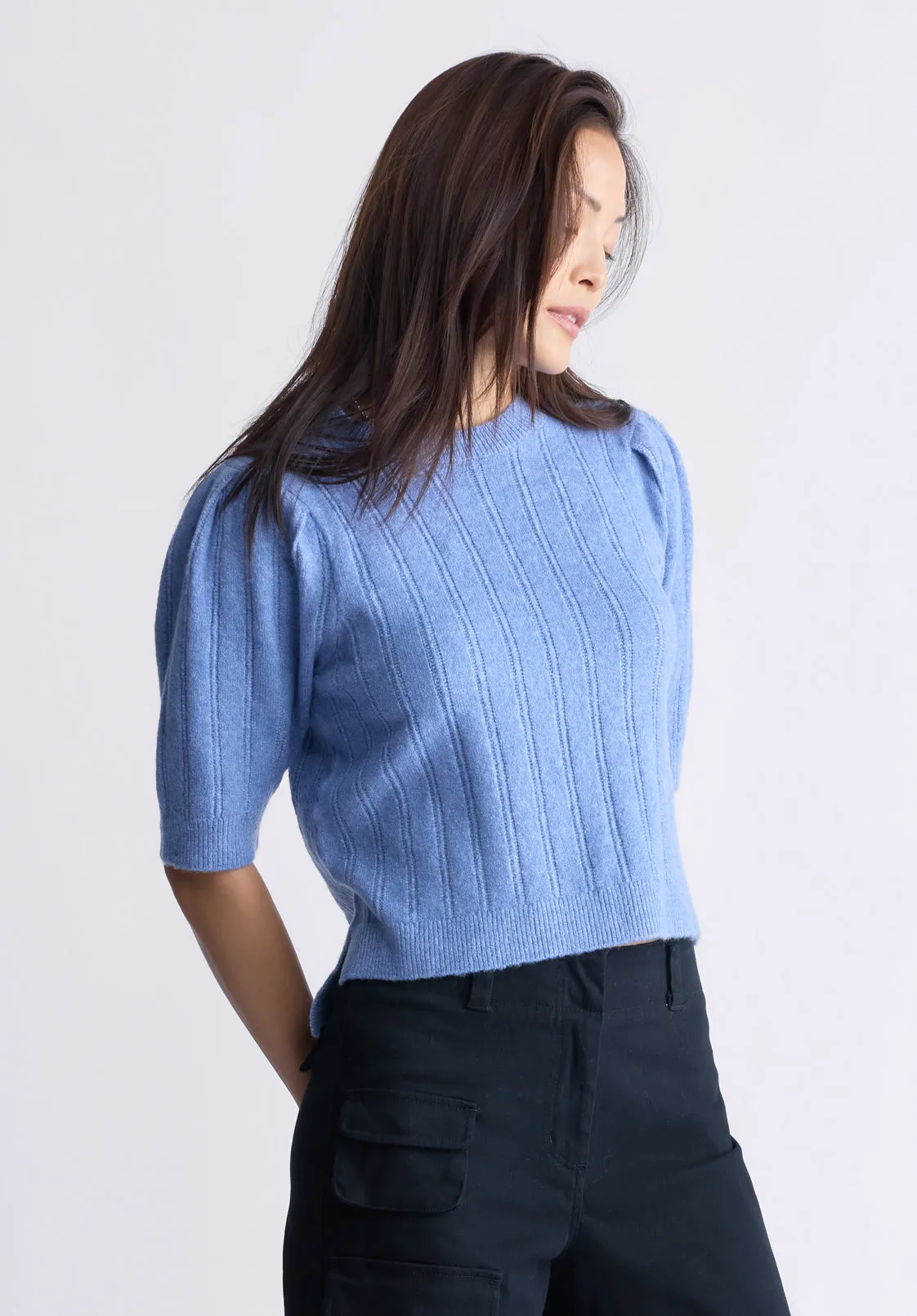 Jaxie Women's Elbow-Length Puff-Sleeve Knit Sweater, Heather Blue - SW0076F