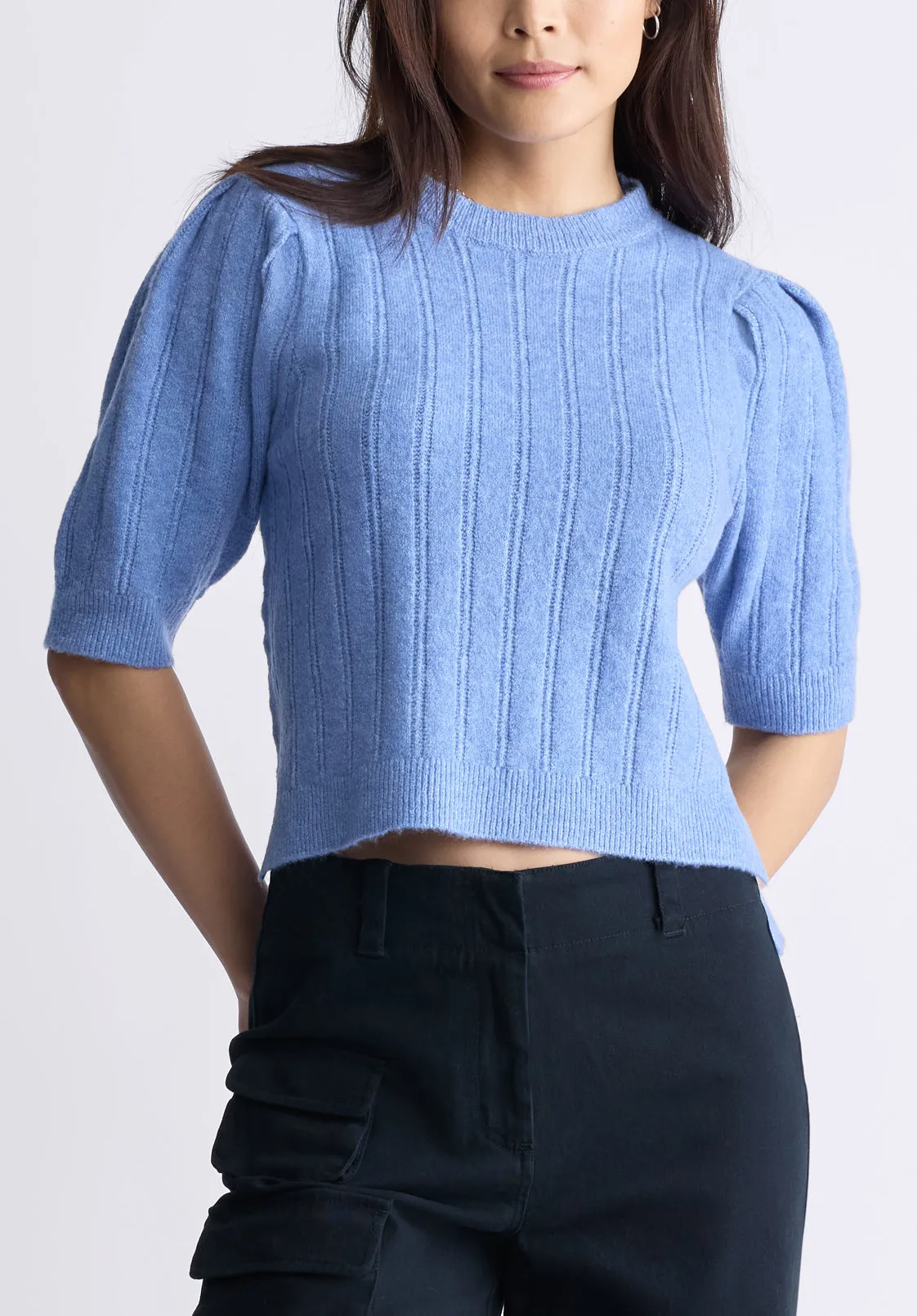 Jaxie Women's Elbow-Length Puff-Sleeve Knit Sweater, Heather Blue - SW0076F