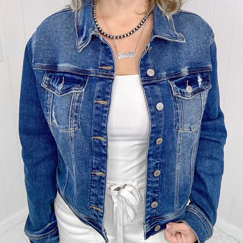 Judy Blue Distressed Classic Denim Jacket