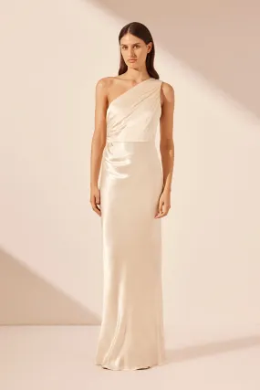 LA LUNE GATHERED ONE SHOULDER MAXI DRESS - CREAM