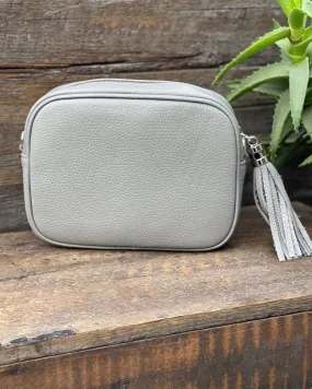 Leather Tassel Bag - Pale Grey With Silver Finishings