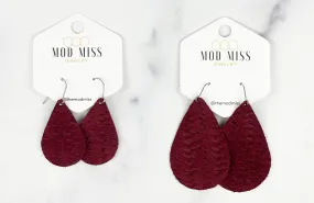 Leather Teardrop Earring Weaved Maroon