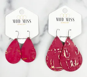 Leather Teardrop Earring Wildwood Hot Pink