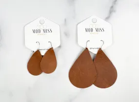 Leather Teardrop Earring Worn Brown