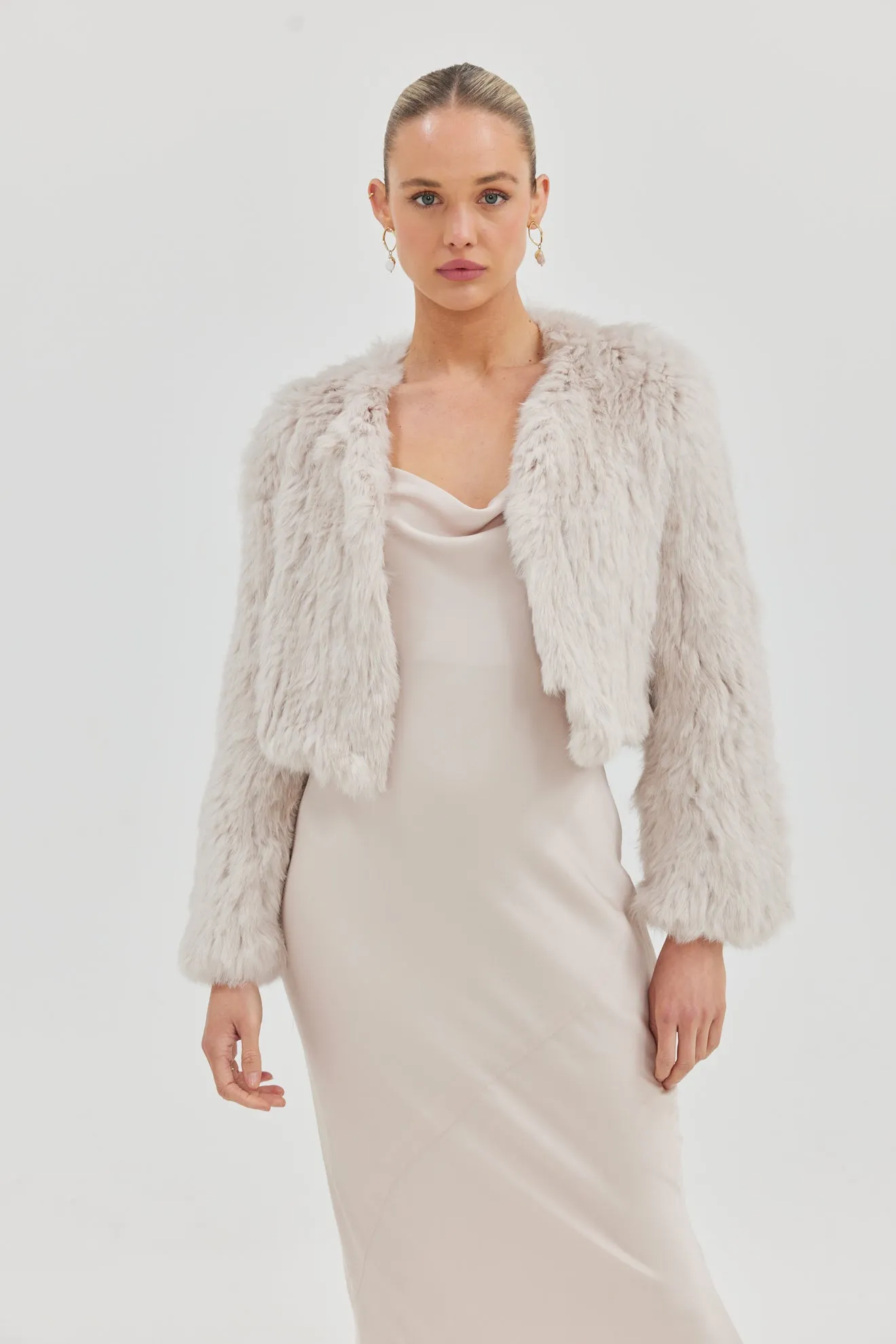 Lola Crop Bridal Jacket - Stone