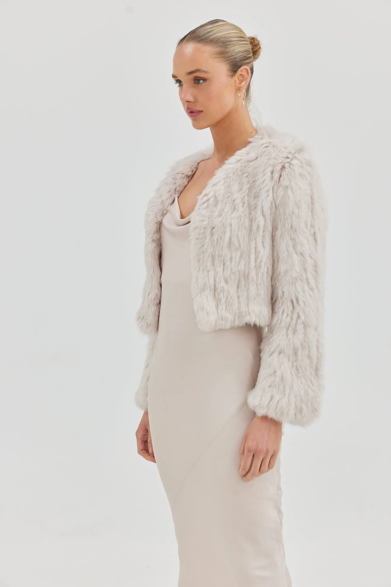 Lola Crop Bridal Jacket - Stone