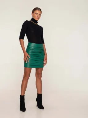 MADELINE ROUCHED LEATHER SKIRT - EMERALD