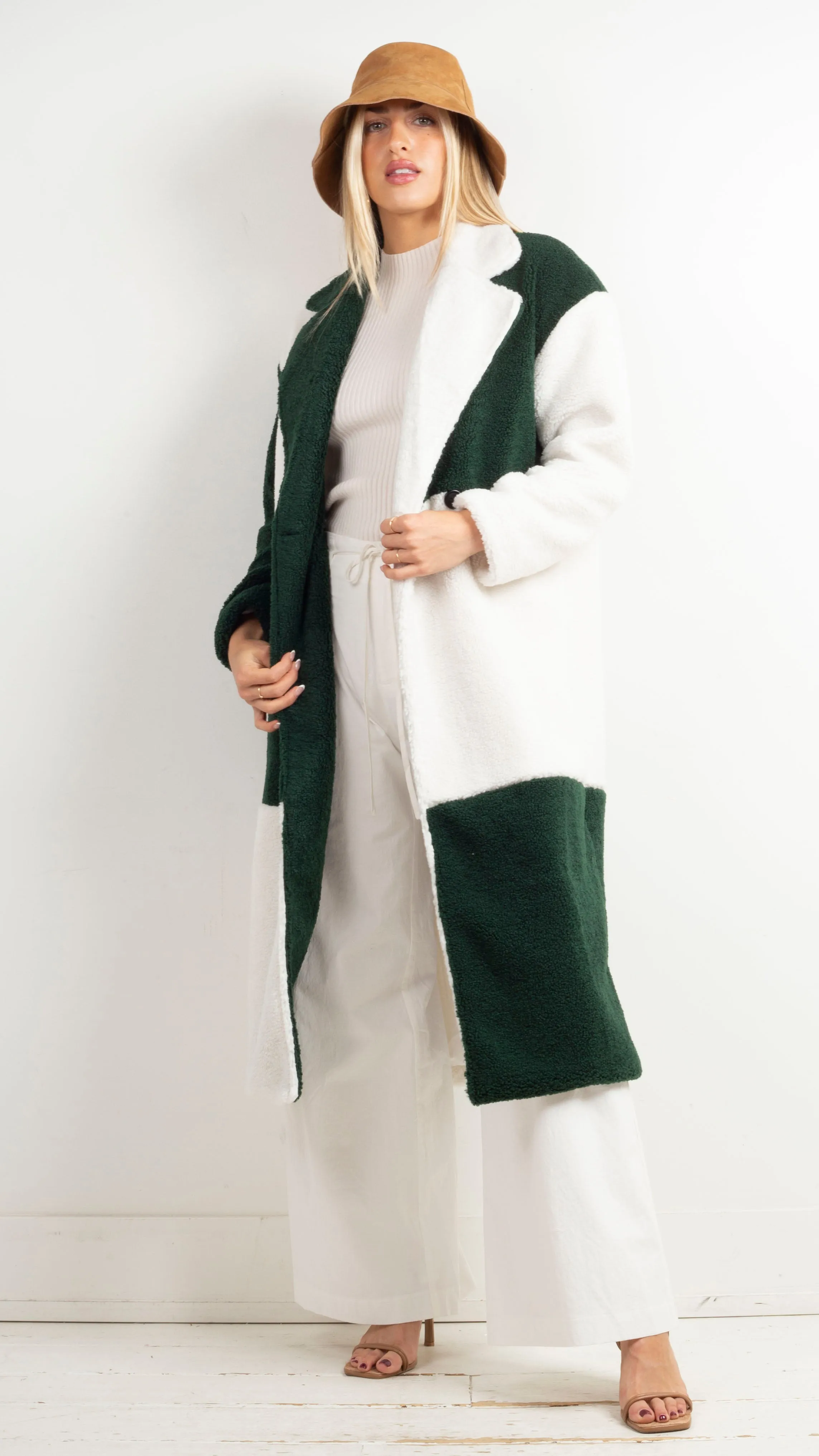 Mari Colorblock Coat - Green/White