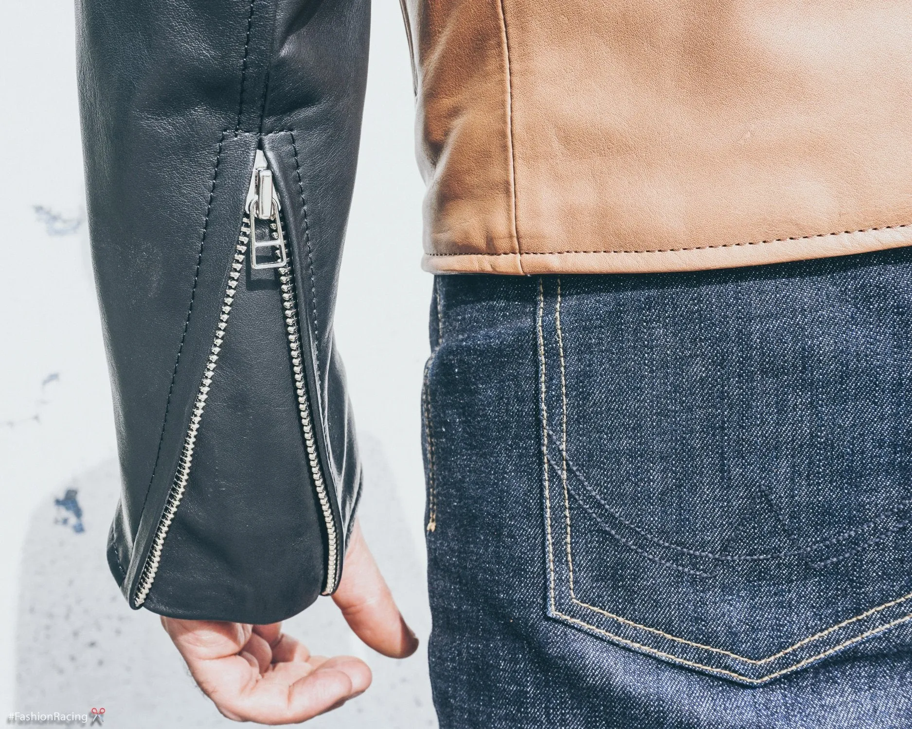 Men's Cafe Racer Jacket | Tan & Black Leather | Slim Fit | Handmade