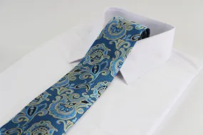 Mens Light Blue & Light Yellow Unique Paisley Patterned 8cm Neck Tie