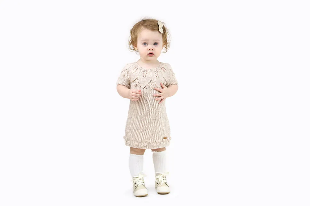 Merino wool Hand knitted Beige Dress