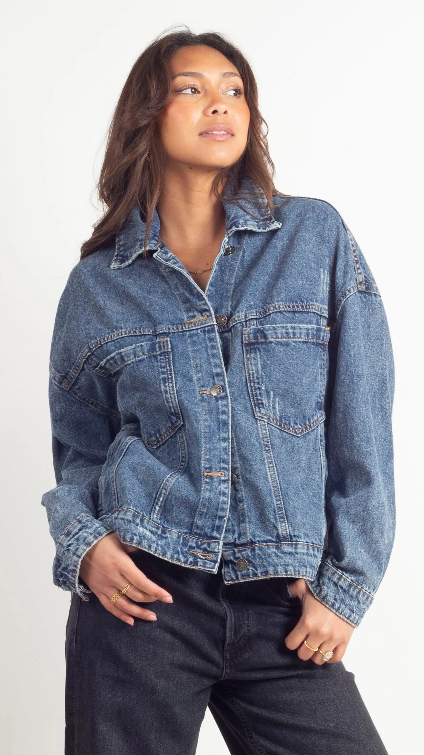 Meryl Pleated Denim Jacket - Washed Denim